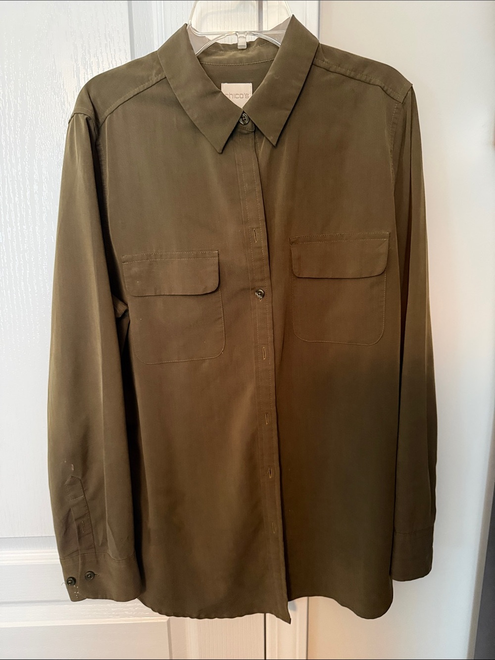 Chico's Women’s  Olive Button-Down Shirt